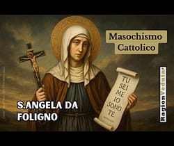 Santa Angela da Foligno, masochista cattolica Ritratto allegorico di Santa Angela da Foligno con crocifisso e rotolo con la scritta “Tu sei me, io sono te” su sfondo mistico