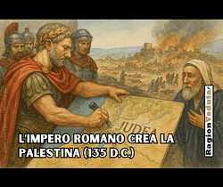Palestina dal 135 d.C. dixit l'imperatore Adriano (disarticolare le rivolte ebraiche) L’imperatore Adriano ordina la cancellazione del nome “Giudea” da una mappa storica, sostituendolo con “Syria Palaestina”, mentre sullo sfondo si vedono soldati romani, la città di Gerusalemme in fiamme e profughi ebrei in fuga.