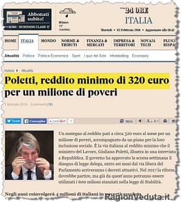 Reddito minimo Poletti 320 euro