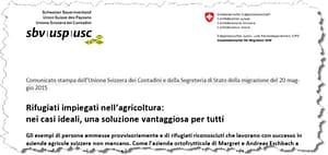 Comunicato stampa dell’Unione Svizzera de i Contadini
