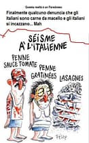 Altro che Charlie Hebdo! Ecco chi vuole bene ai terremotati! vignetta charlie hebdo terremoto