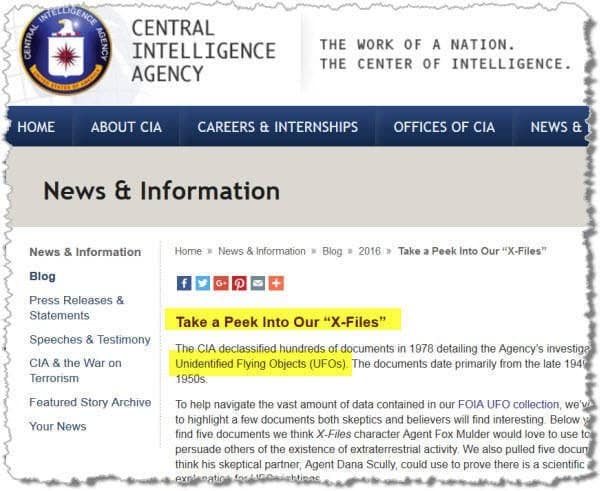 Annuncio delle Cia desecretazione UFO