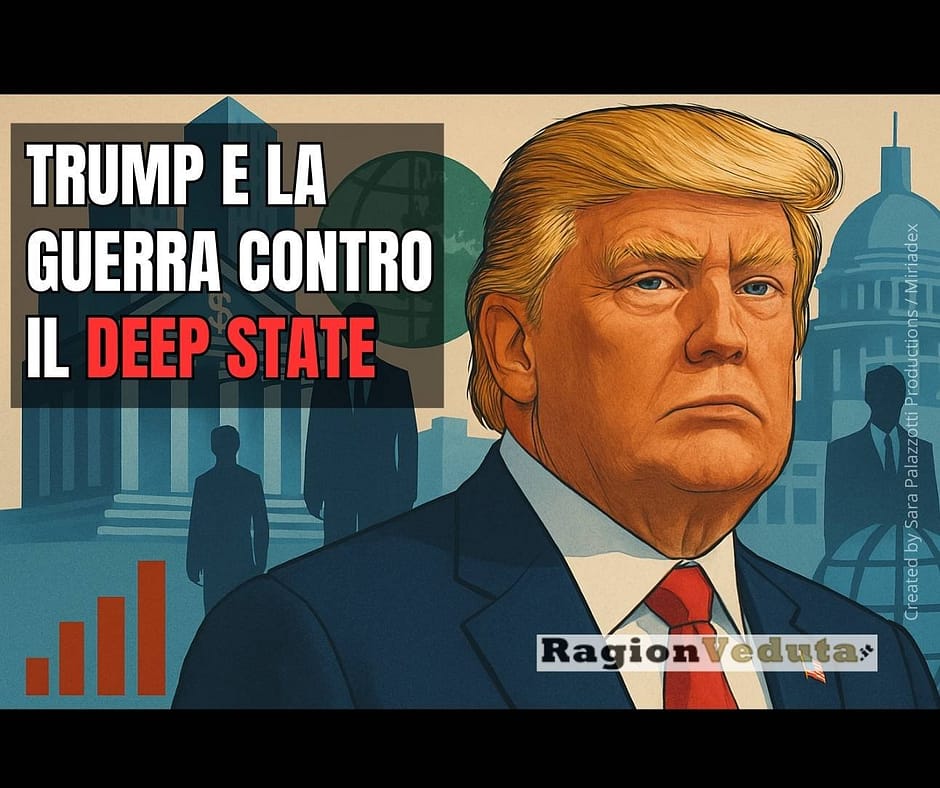 Donald Trump davanti a simboli di potere economico e istituzionale - Ragionveduta.it